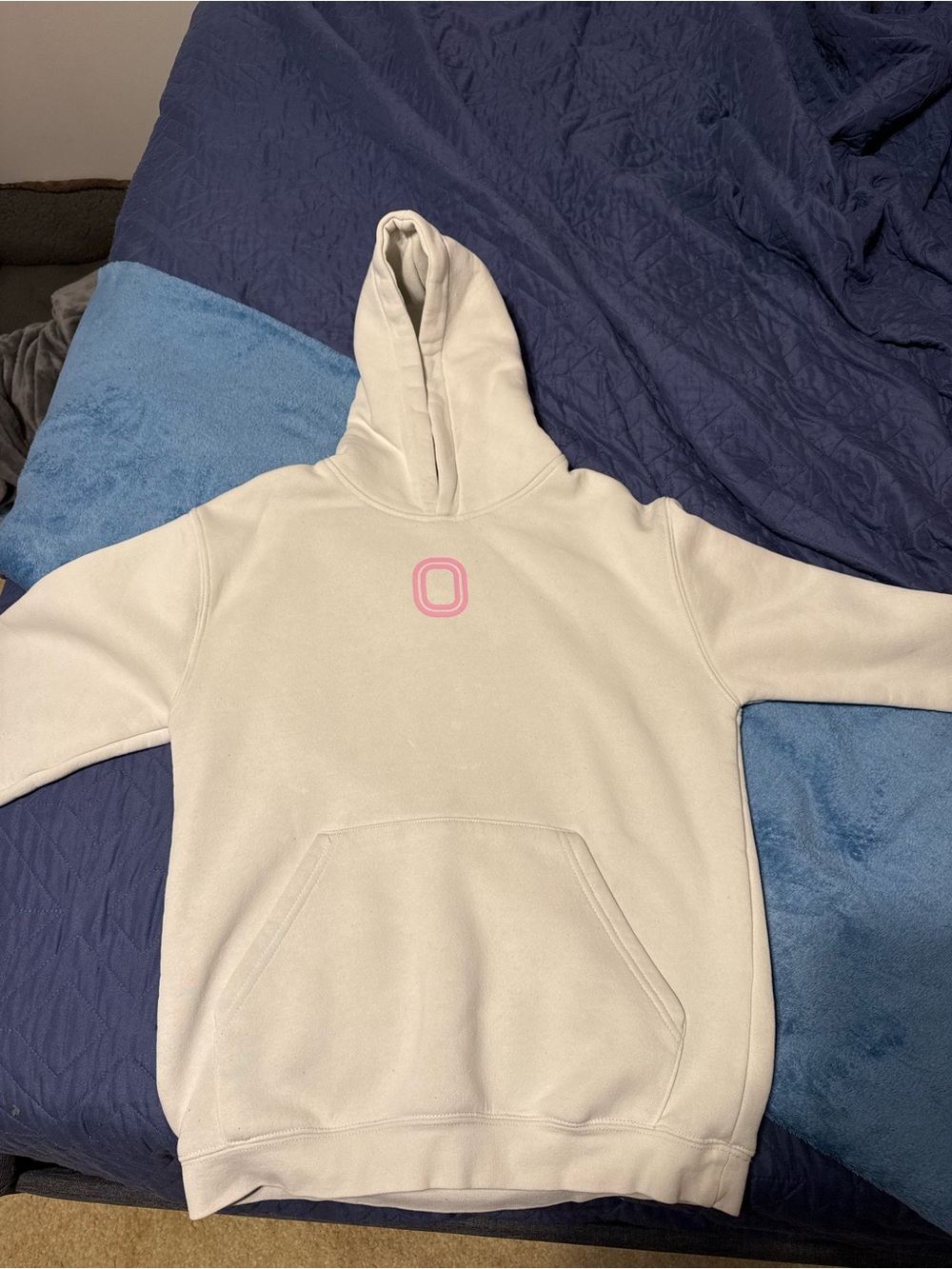 Kids youth large overtime Cream Hoodie with Pink Accent